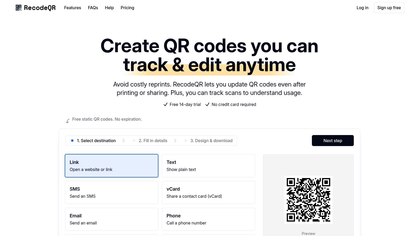 Screenshot of RecodeQR platform interface