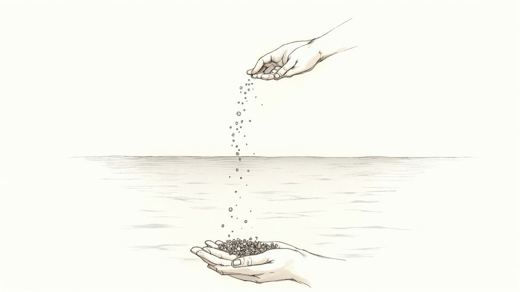 How to Dispose of Cremated Ashes in Texas A person scattering cremated ashes into a serene body of water.