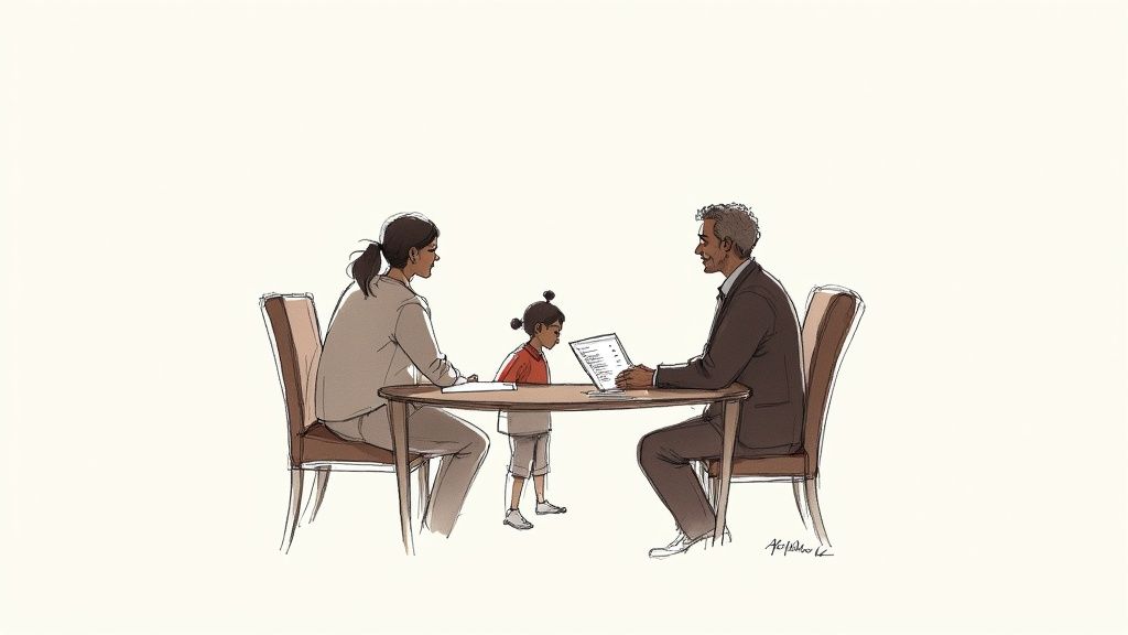 A serene cemetery path with manicured green lawns and mature trees under a clear sky.