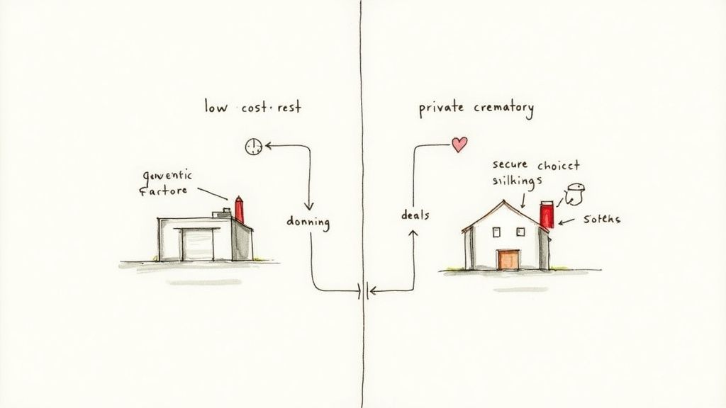 A tranquil, modern crematory interior, reflecting dignity and peace.