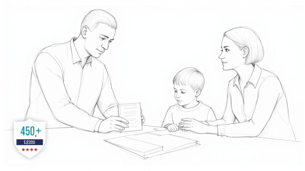 Family consulting with funeral director about cremation services and pricing options at meeting