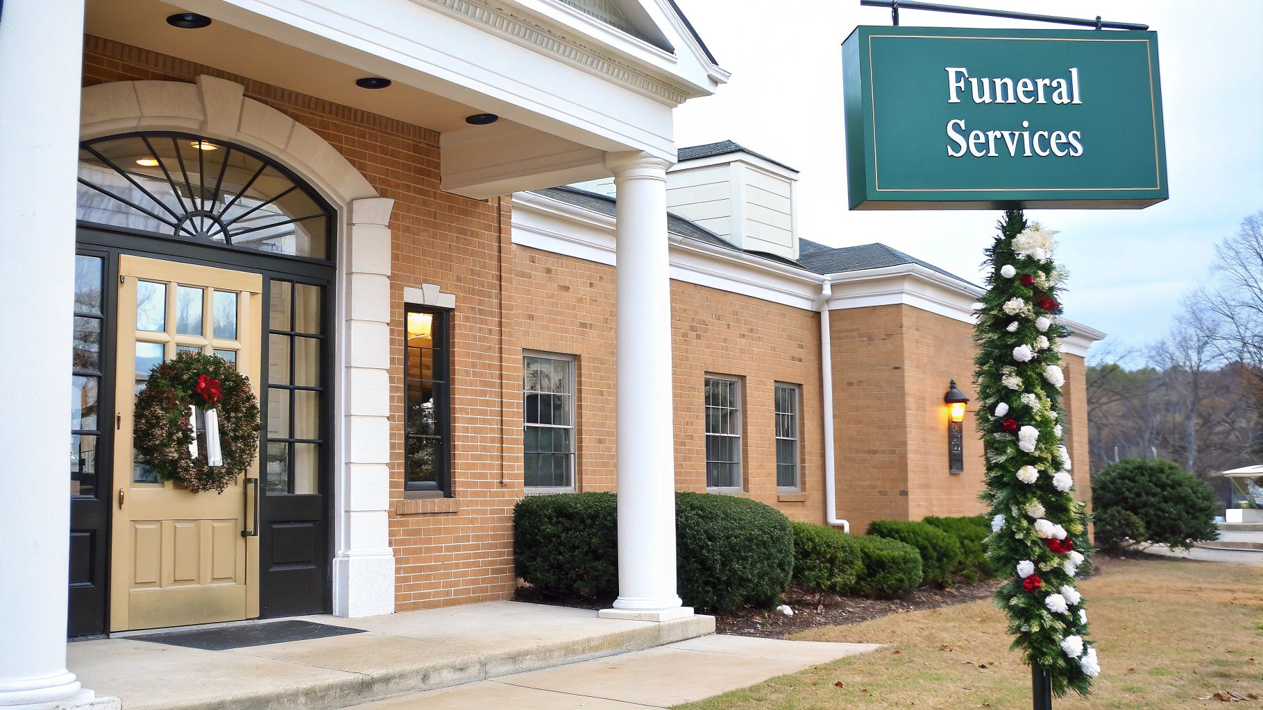 A compassionate funeral director discusses options with a family in a well-lit, modern office.