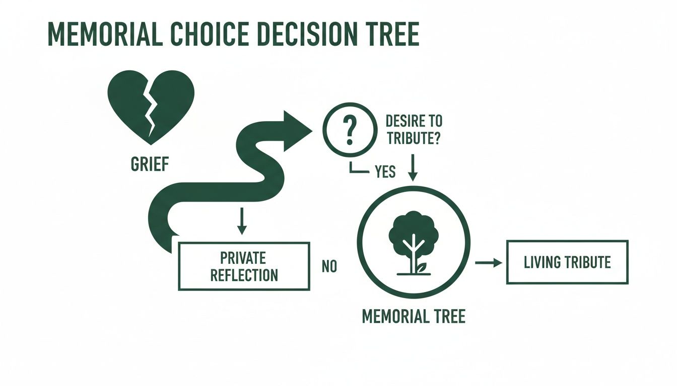 How to Gift a Tree in Memory of Someone You Love A decision tree flowchart showing memorial choices from grief to a living tribute.