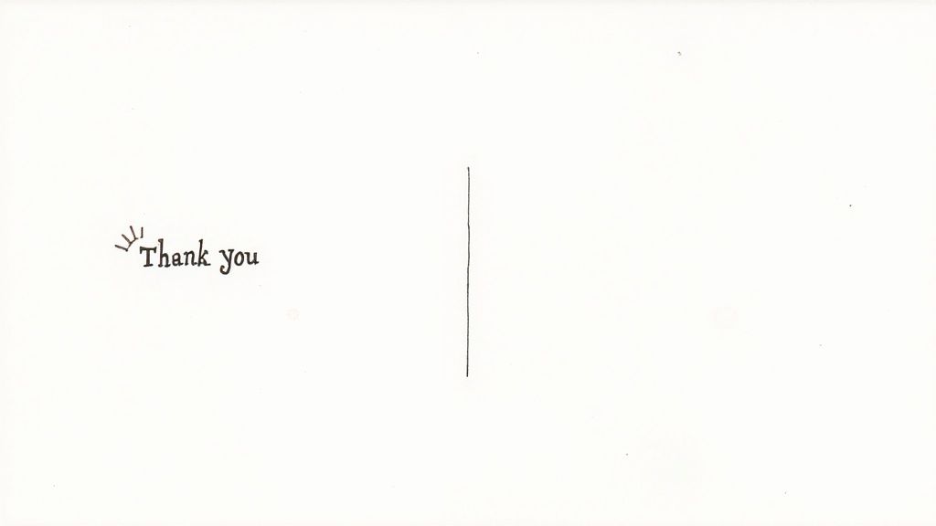 A simple thank you note with 'Thank you' text, a small crown illustration, and a vertical line on a white background.