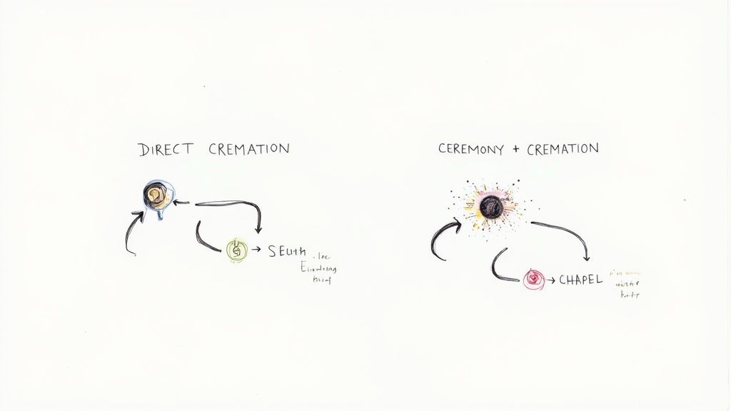 A serene, modern room with a beautiful urn on a mantlepiece.