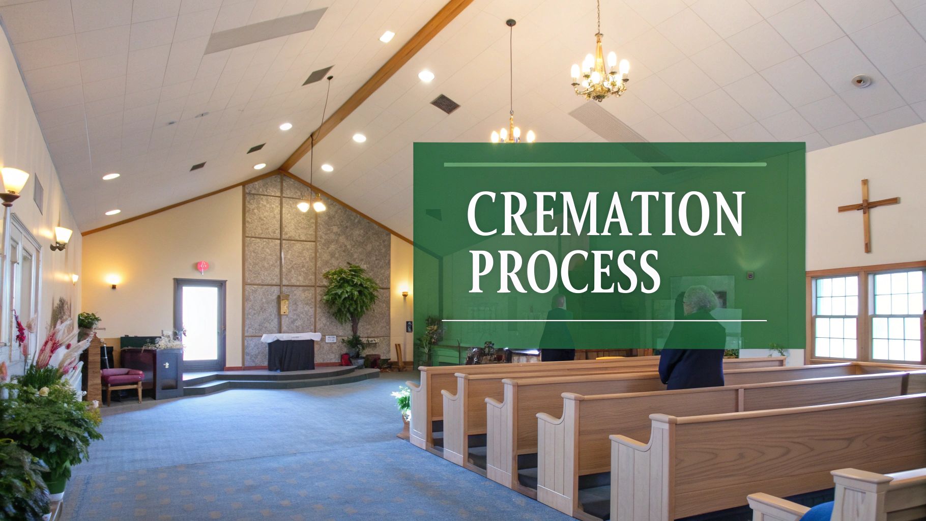 A display of urns at a funeral home, showing different styles and materials.