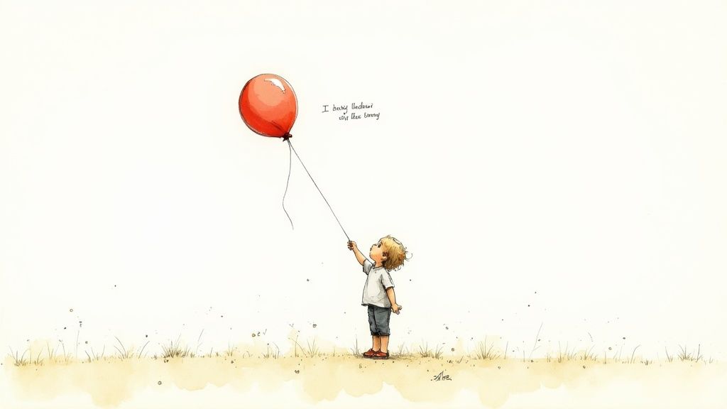 A child's hand placing a memorial table.