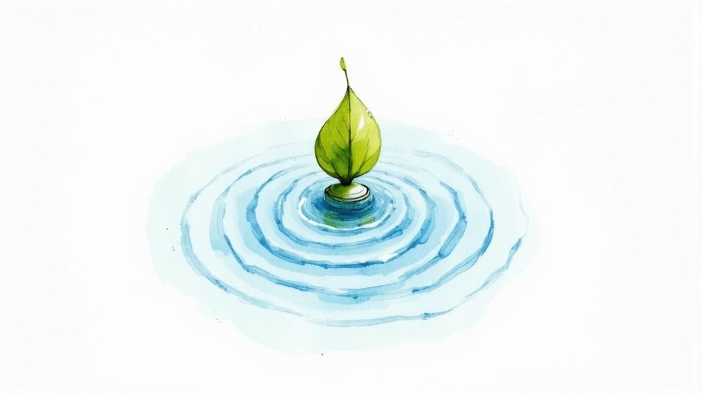 Understanding the Basic Cost of Cremation in Texas A vibrant green leaf stands upright in clear water, creating gentle concentric ripples.