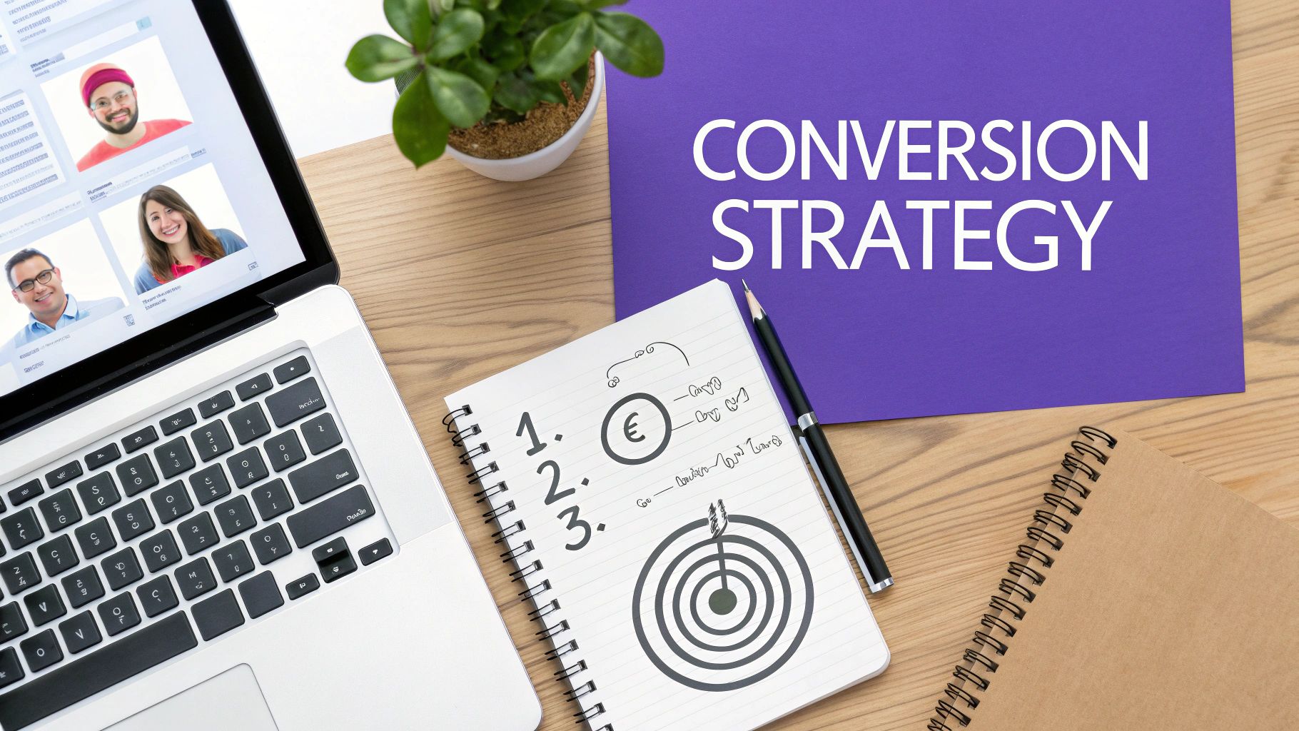 A person at a desk drawing out a strategic plan on paper, representing the foundational work of a landing page.