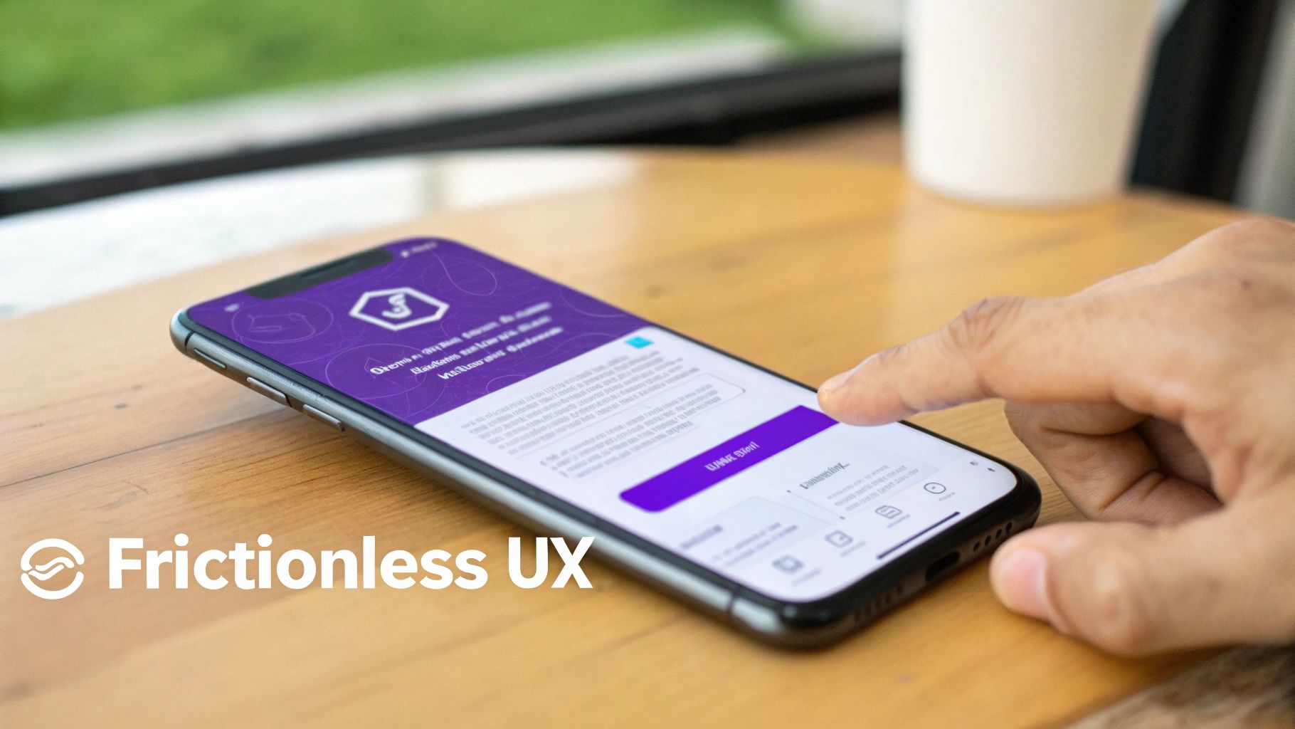 A user effortlessly interacting with a landing page on their smartphone, highlighting a clean design and prominent call-to-action button.