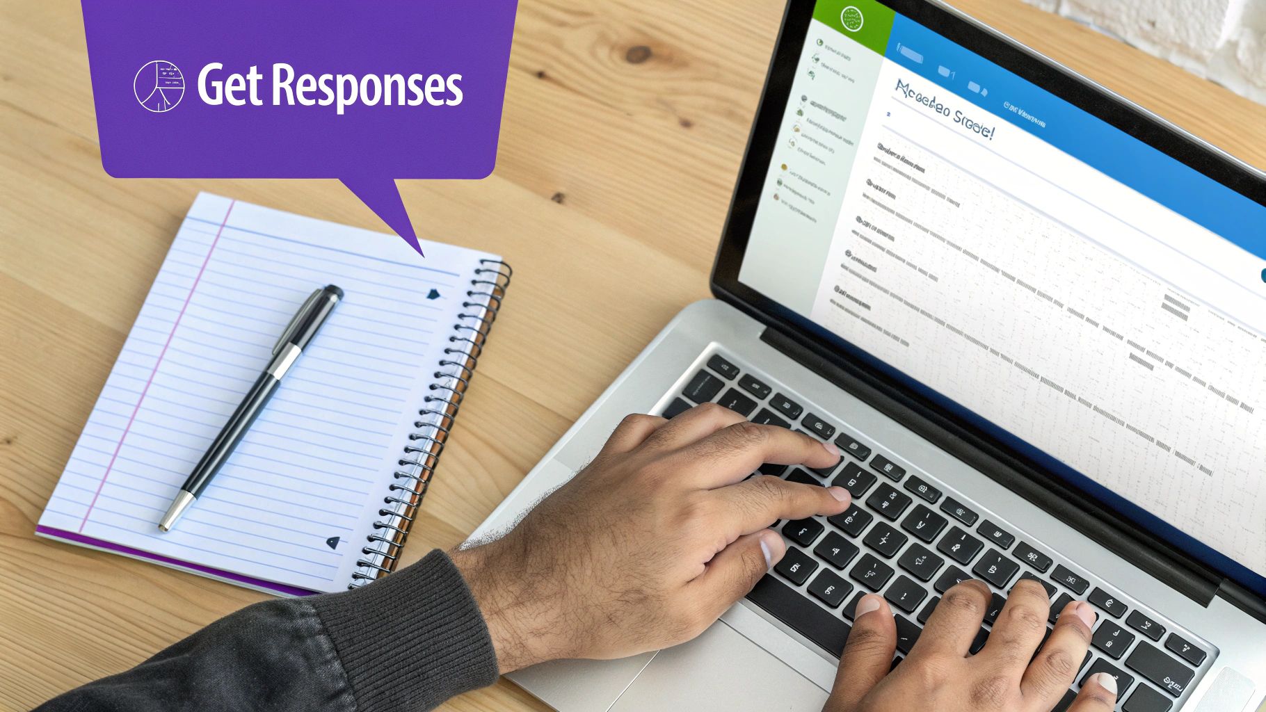 Person typing on laptop with Get Responses software open for lead follow up management