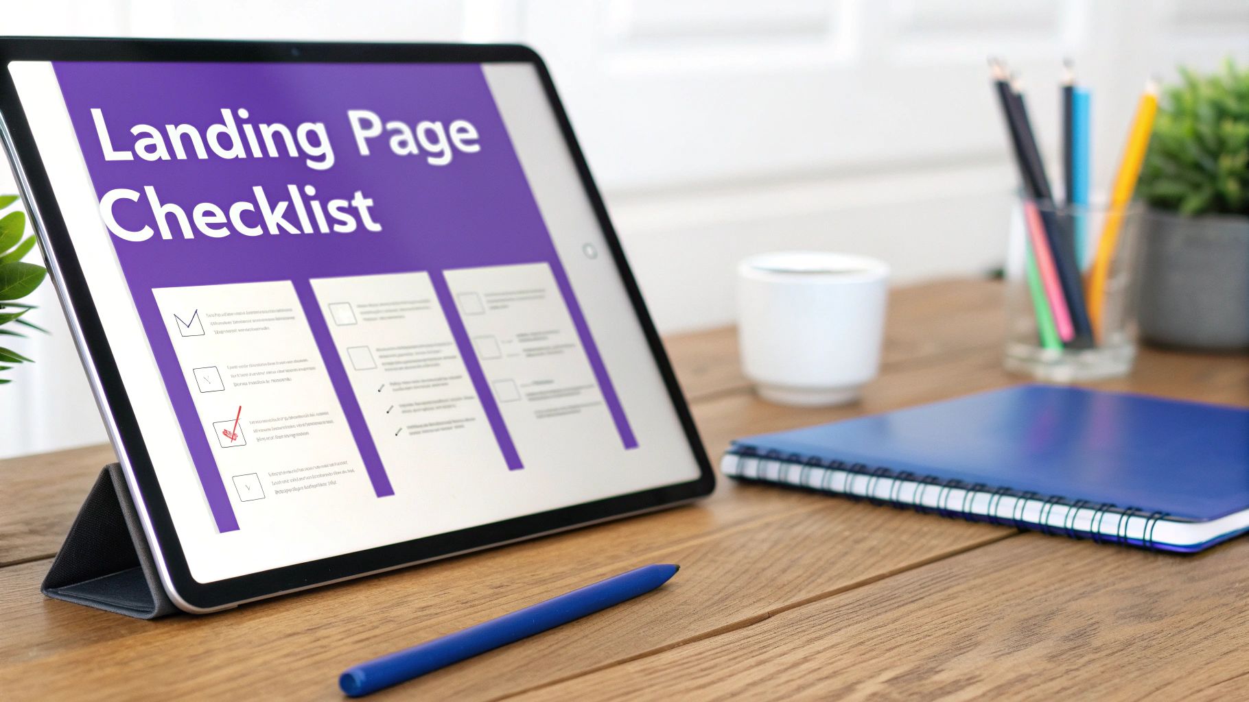 A blueprint diagram showing the key elements of a high-converting landing page.