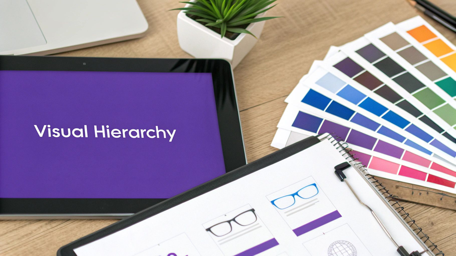 A person pointing at a tablet screen showing a clean, well-designed landing page, highlighting the importance of user experience.