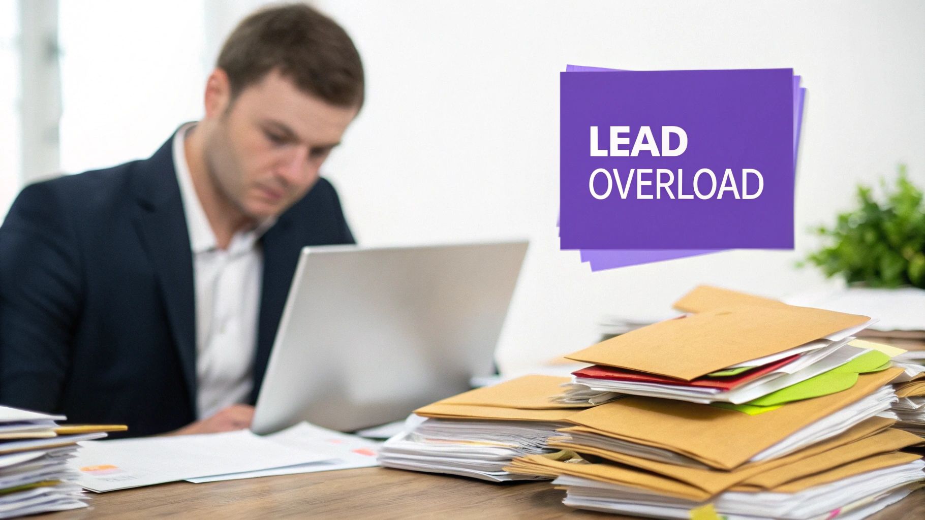 A sales professional analyzing lead data on a tablet.