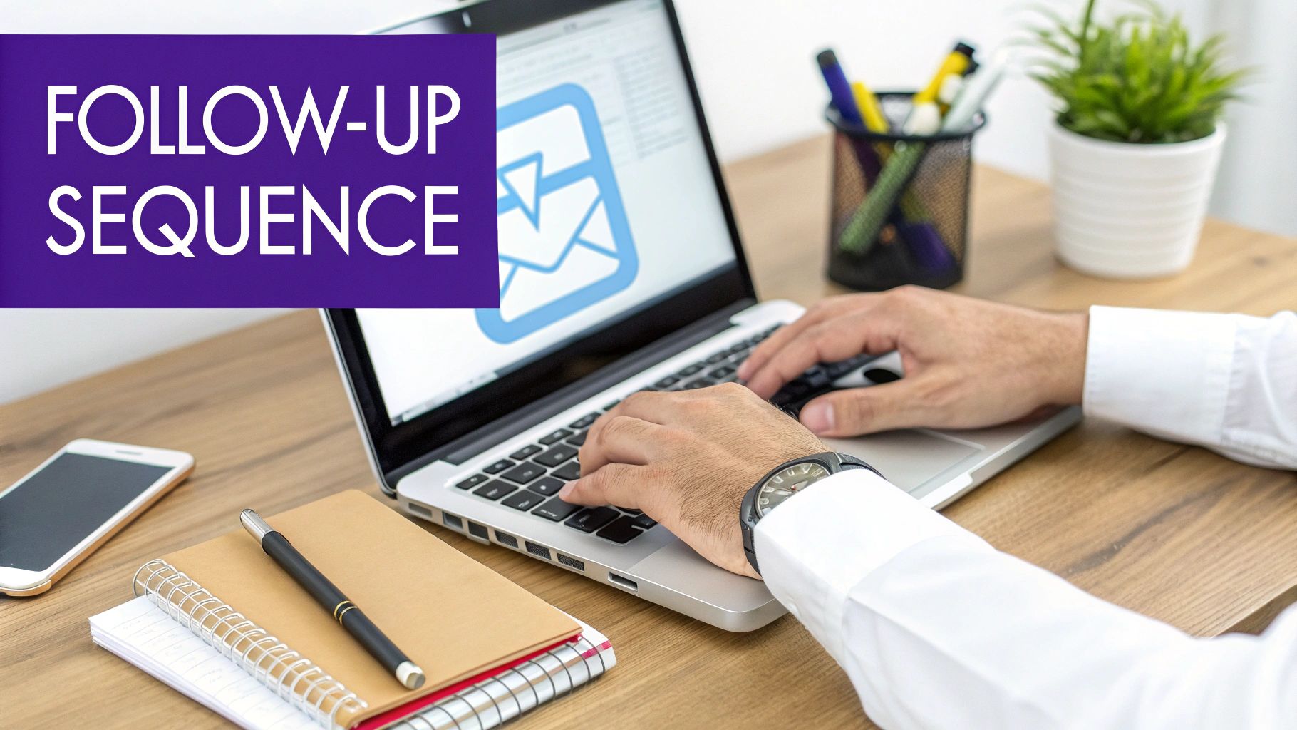 A personalized LinkedIn connection request on a laptop screen, showing how to follow up with B2B leads.