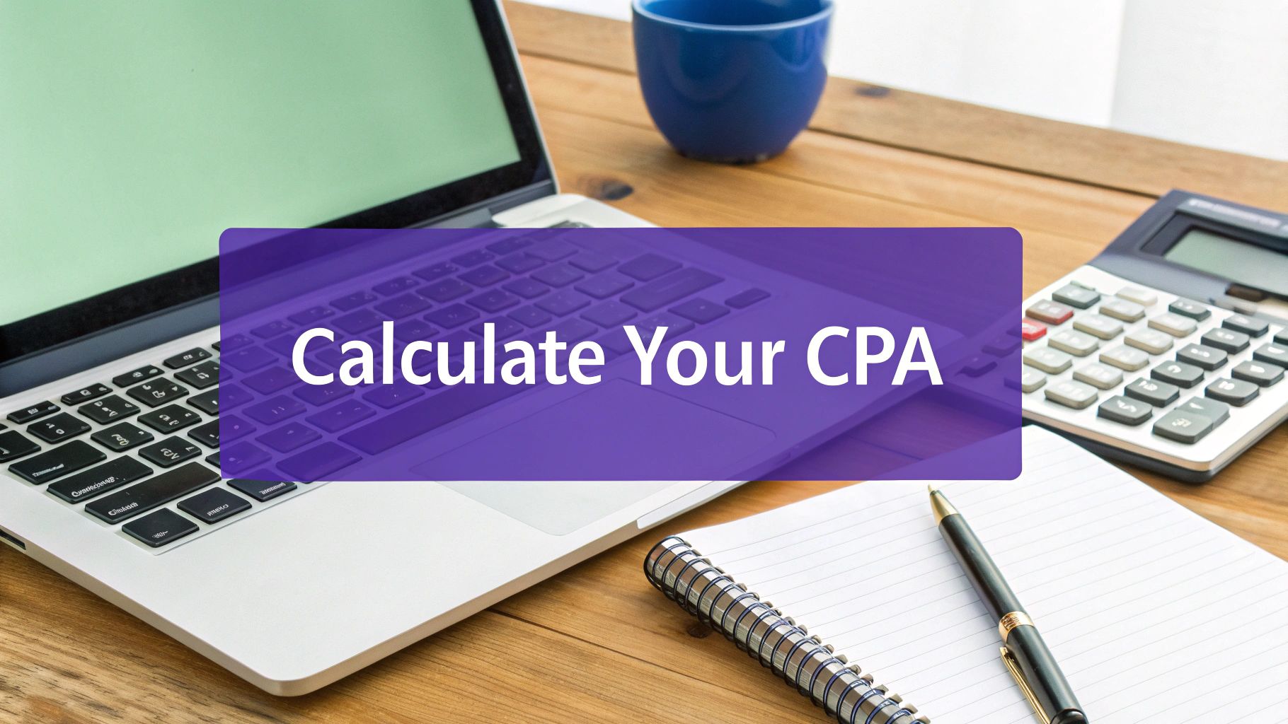 A calculator and pen resting on a financial document, illustrating the process of calculating cost per acquisition.