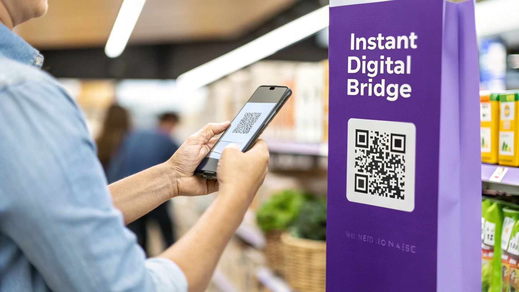 A person scanning a new QR code with their smartphone, illustrating the bridge between physical and digital worlds.