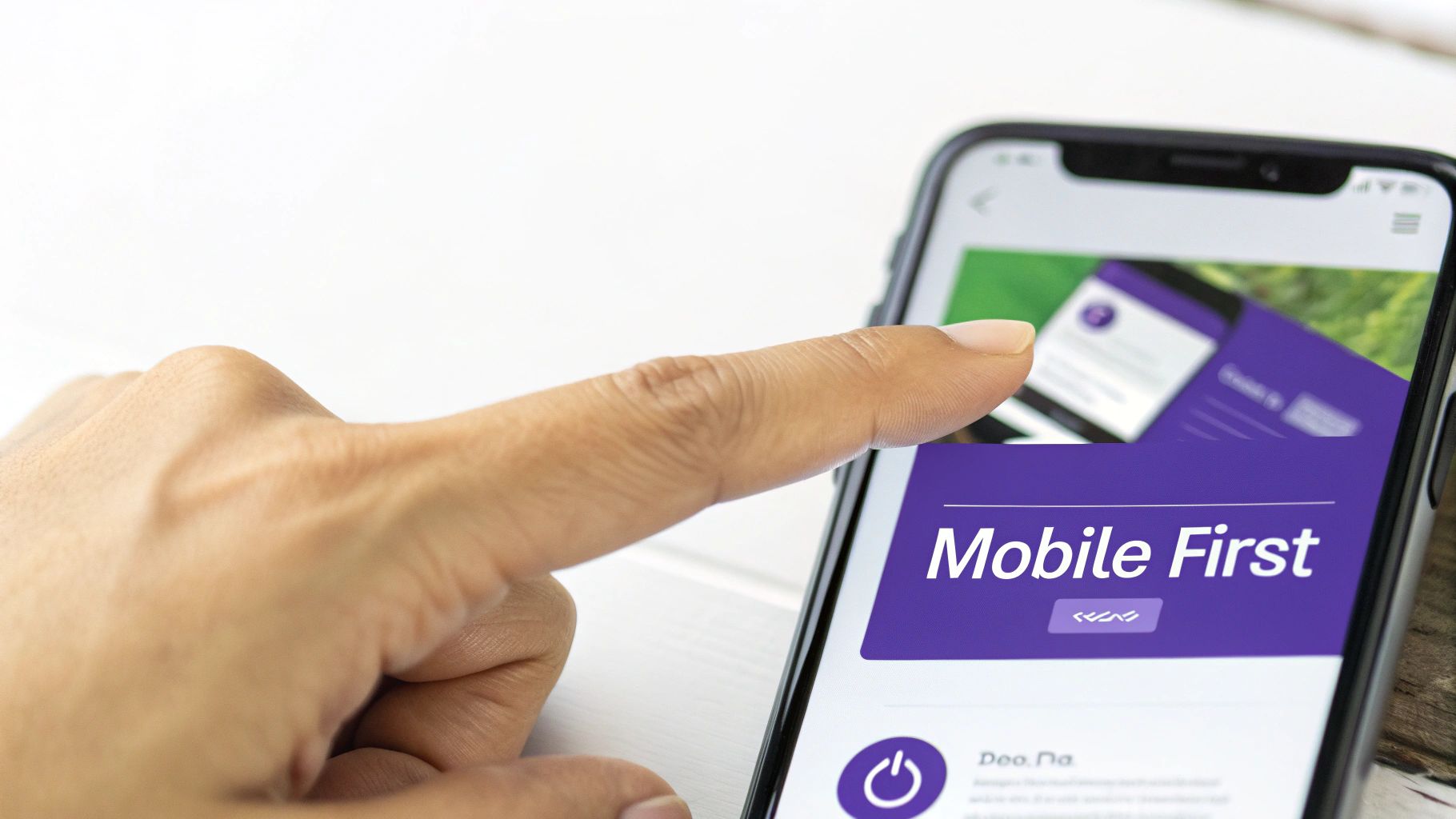 A minimalist workspace with a smartphone displaying a clean newsletter landing page, emphasizing mobile-first design.