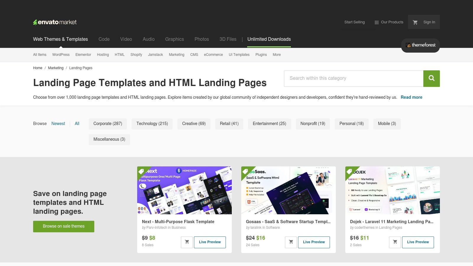 ThemeForest landing page templates for lead generation