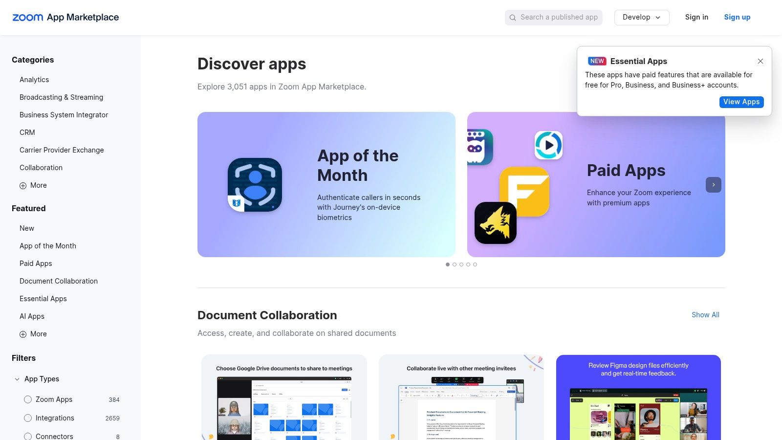 Zoom App Marketplace (Polls/Surveys category)