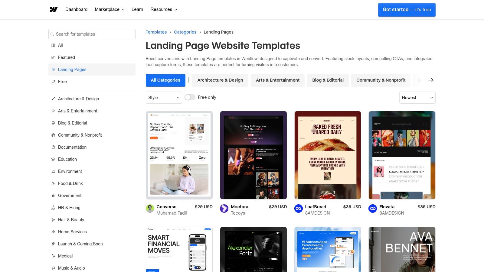 Webflow Templates (Landing Pages)
