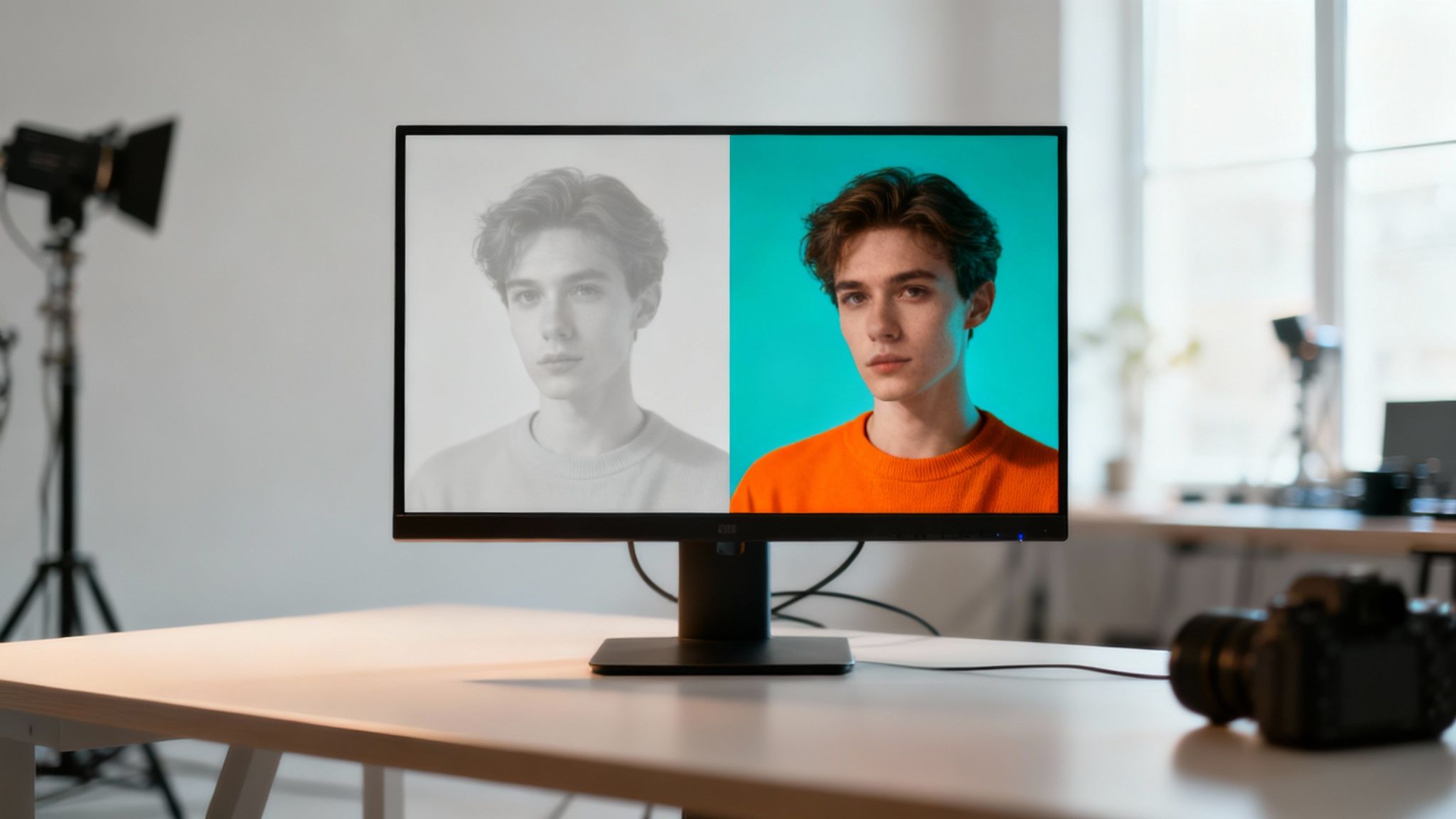 What Is a LUT A Guide to Color Grading 2 A split-screen image showing the technical conversion of a flat video log file into a standard color space, and then a creative LUT applied to create a stylized final image