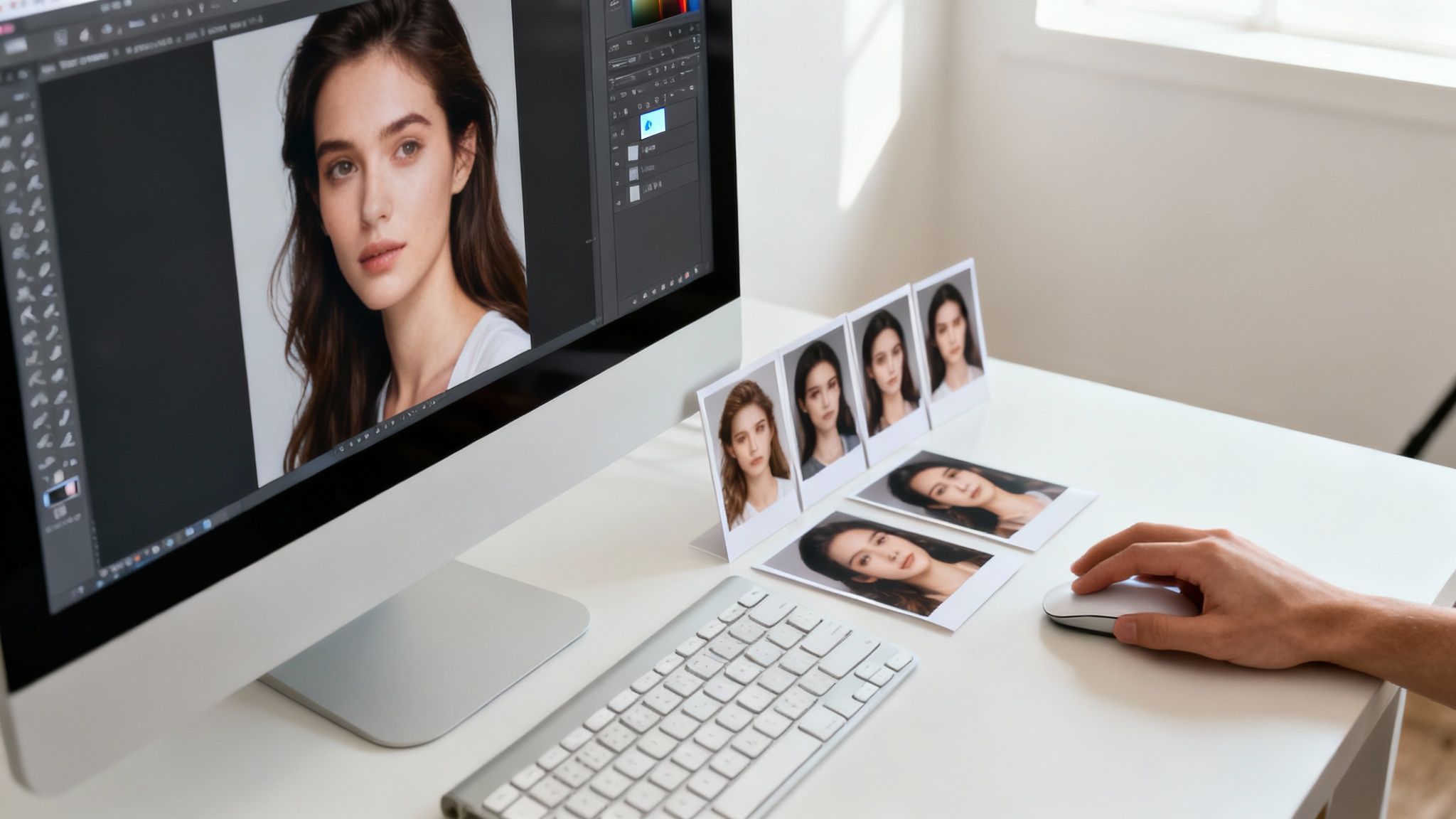 Photoshop Actions for Photographers Made Simple 1 A photographer editing photos on a laptop, demonstrating the use of Photoshop actions.