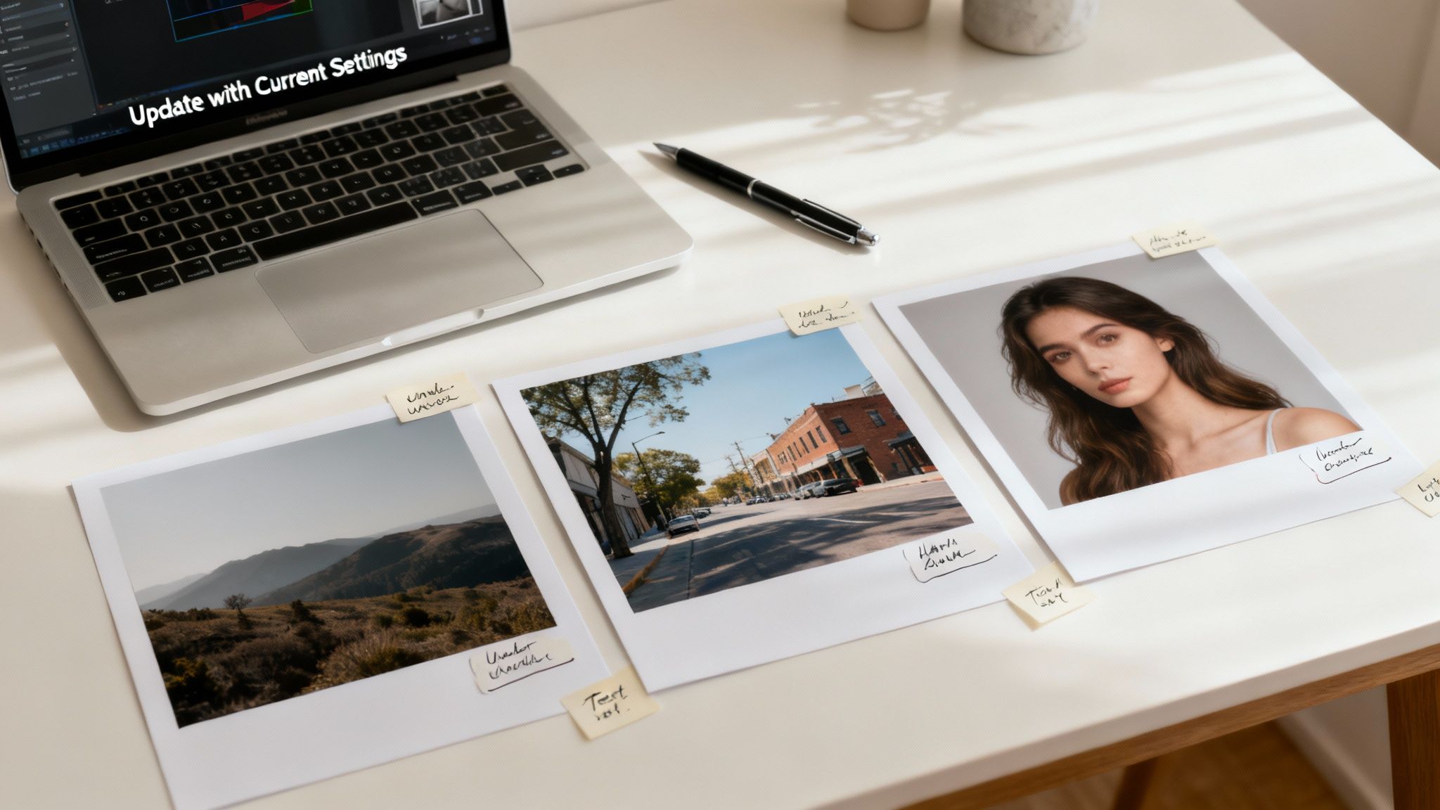 how to create preset in lightroom - A Beginner's Guide 2 A woman smiles while holding a camera, with a beautiful landscape in the background, illustrating the type of photo to test presets on.