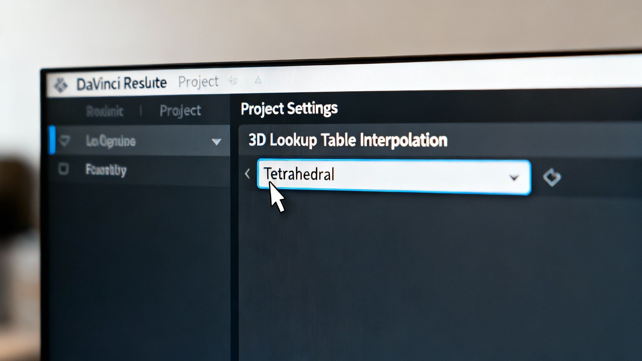 How to Install LUTs in DaVinci Resolve 3 A close-up view of DaVinci Resolve's color management settings on a computer screen, highlighting the lookup table options.