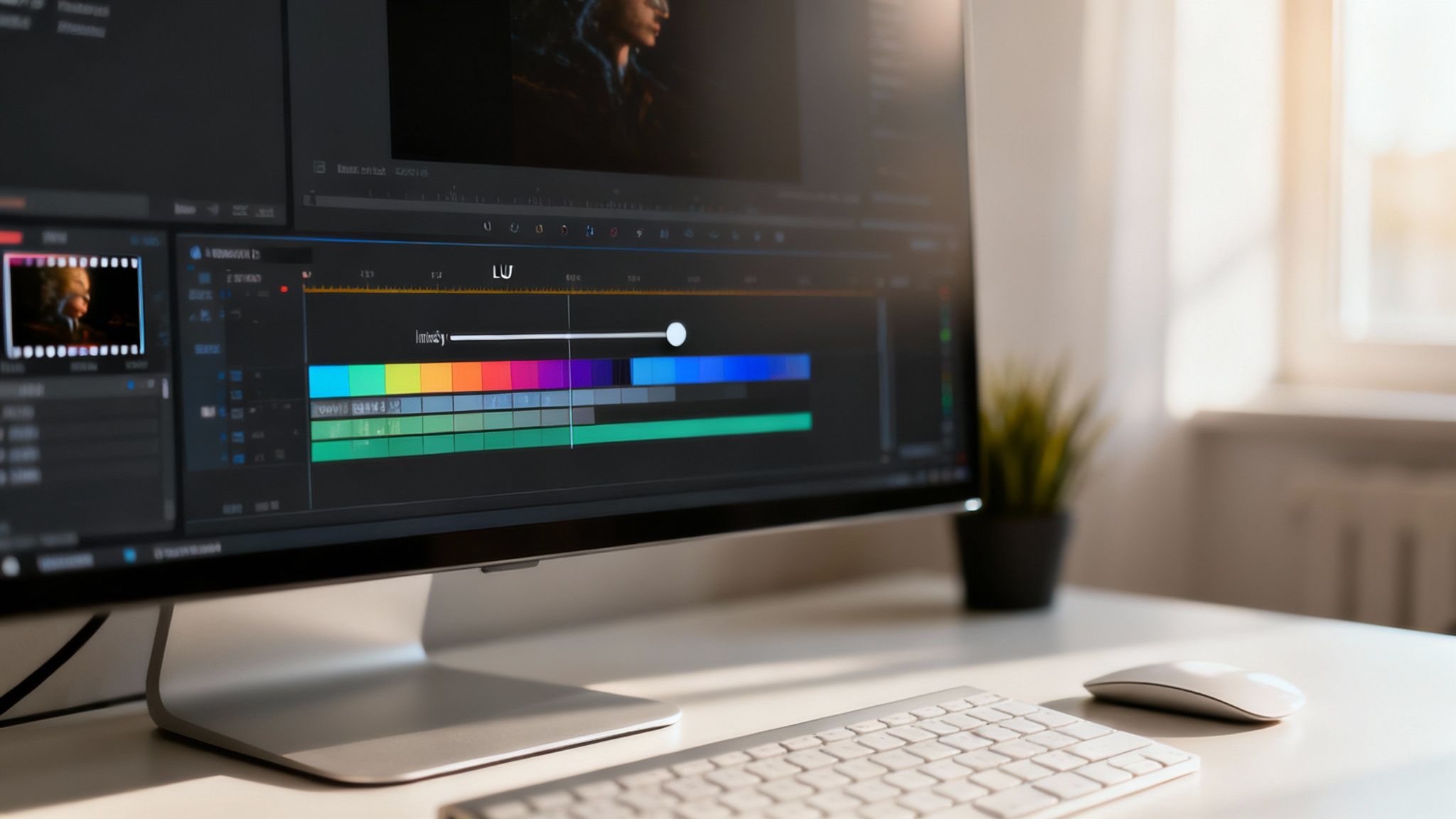 Mastering the Look with 35mm Film LUTs 4 A photographer editing an image on a laptop, applying a film LUT for a professional grade.