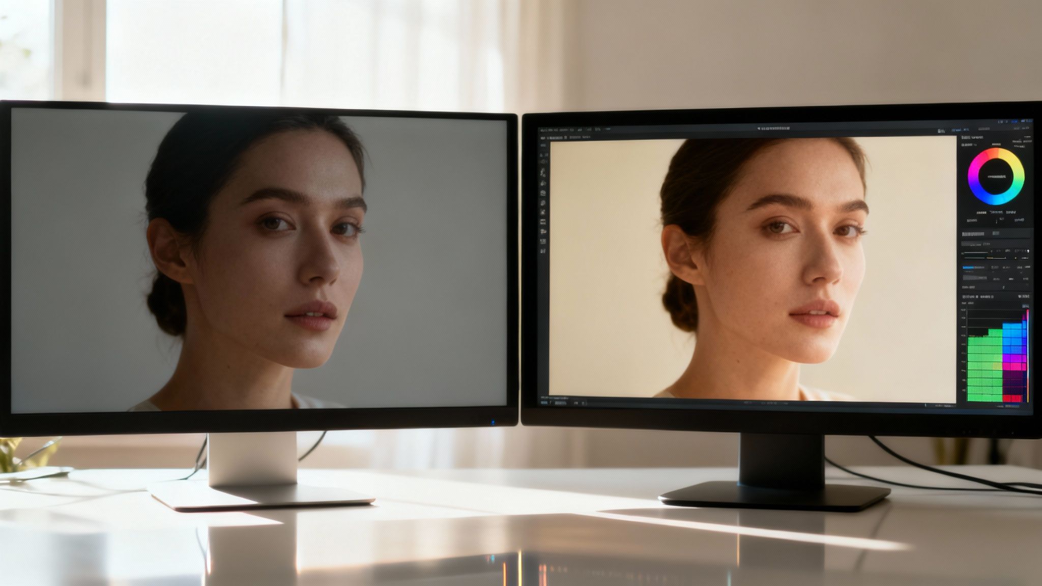 How to Add LUTs to Premiere Pro The Right Way 3 A split-screen image showing raw, uncolored footage on one side and professionally color-graded footage on the other.