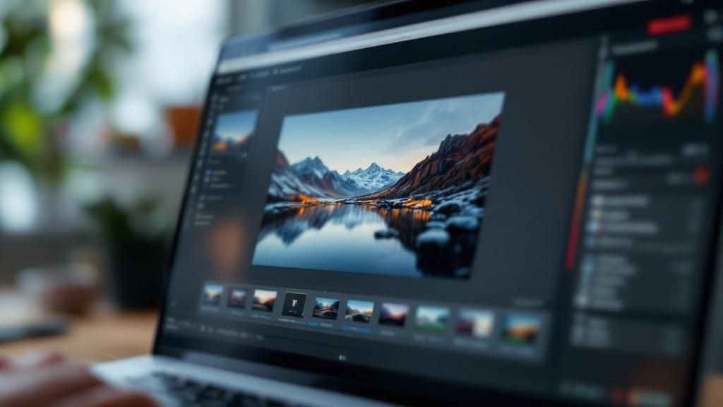 How to Make Preset in Lightroom: Easy Step-by-Step Guide 1 A person's hands editing a photo on a laptop using Lightroom, showing various adjustment sliders.
