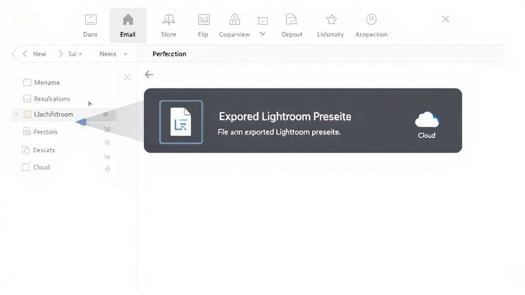 How to Export a Preset in Lightroom A Complete Guide 4 A close-up of a person's hands on a keyboard, with the Lightroom interface visible on the screen, showing an error message or a confusing menu option.