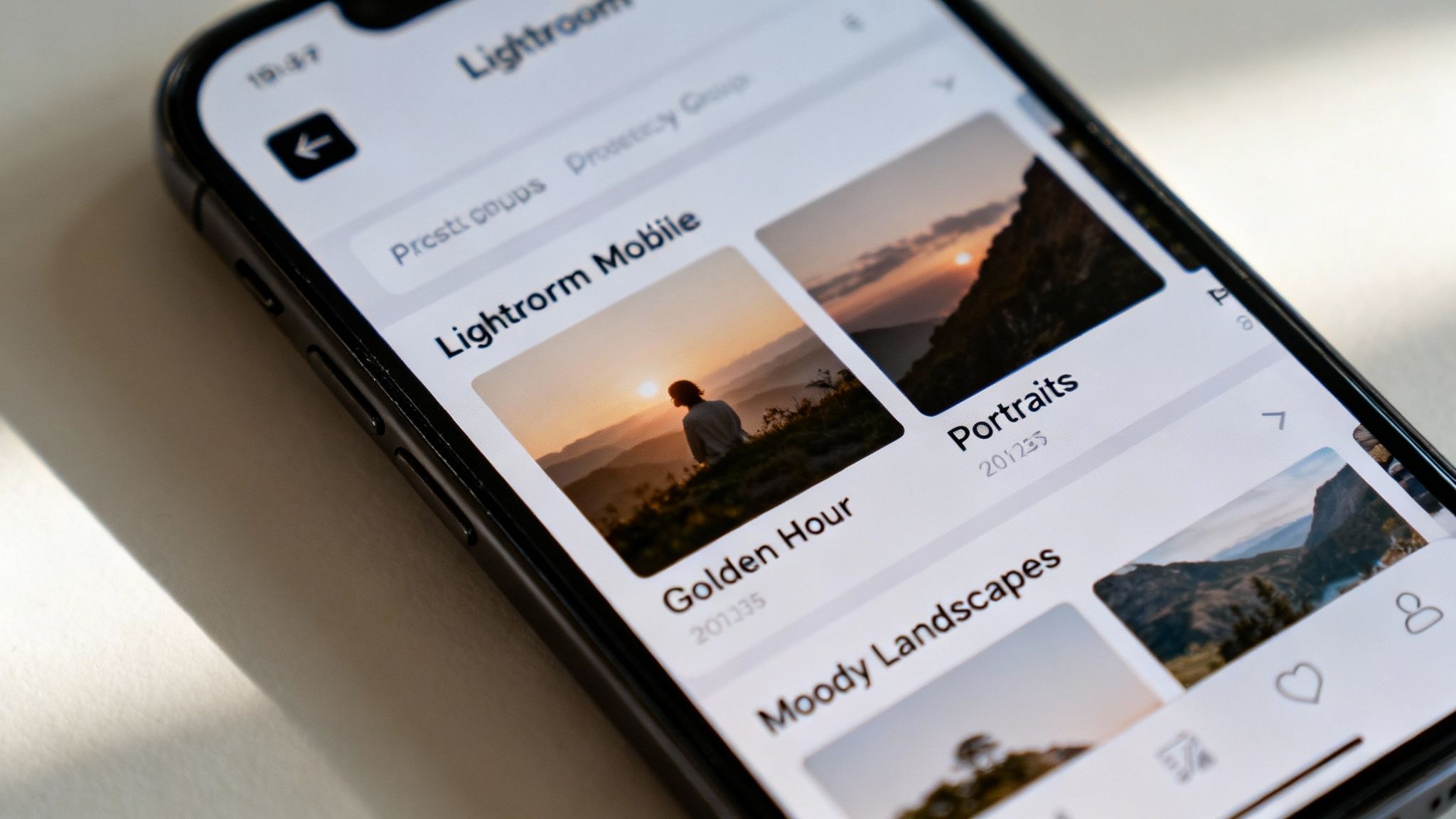 How to Add Preset to Lightroom Mobile Easily 4 A neatly organized digital library of photo presets shown on a tablet screen.
