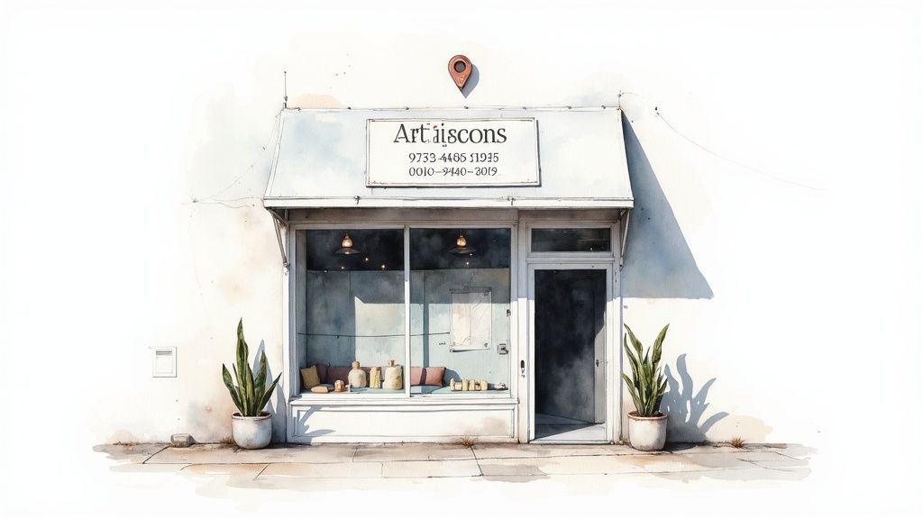 A magnifying glass hovering over a map, indicating the importance of local search visibility.