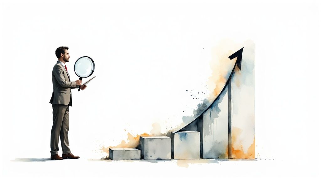 An analyst reviewing website content audit data on a computer screen