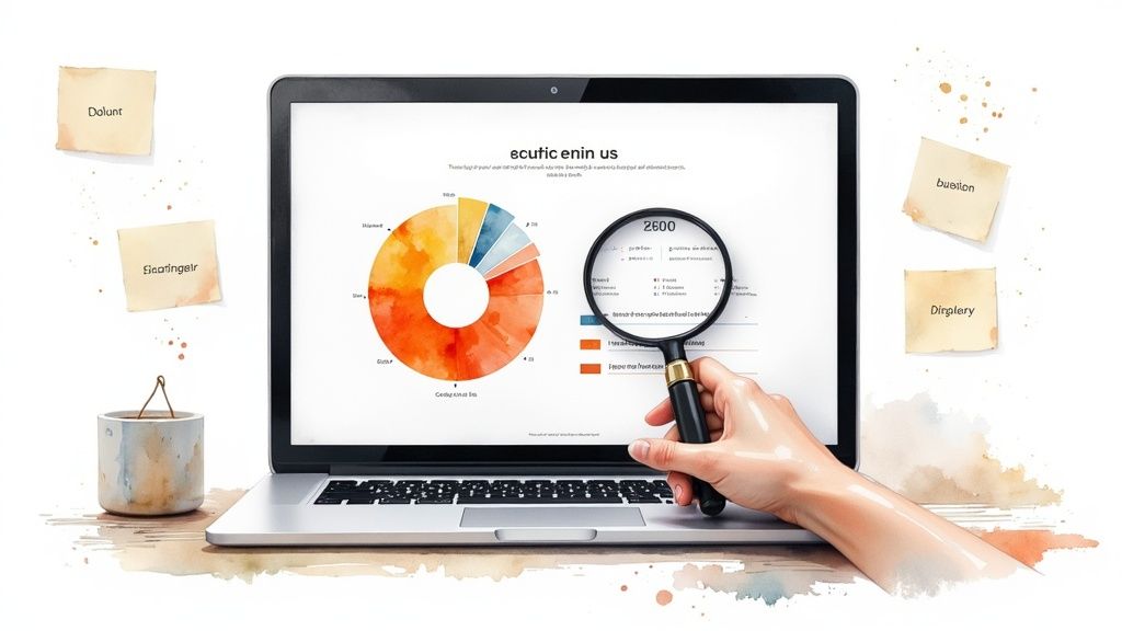 An analyst reviewing charts and graphs on a computer screen, representing an anchor text audit.