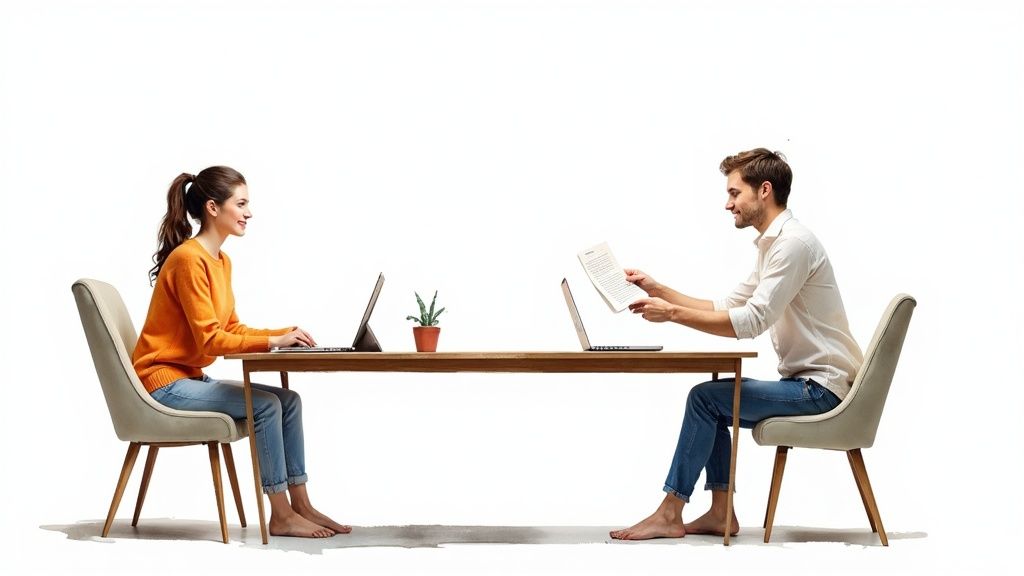 A person typing on a laptop, symbolizing the creation of a guest post for SEO benefits.