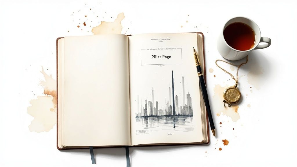 A person typing on a laptop with a lightbulb graphic floating above, symbolizing a creative content idea.