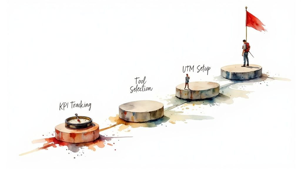 A person at a desk with a laptop, notebooks, and a cup of coffee, actively putting a plan into motion, symbolizing the implementation of a marketing strategy.