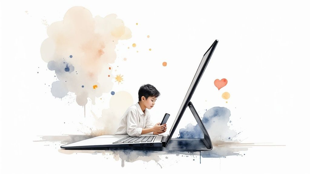 A user interacting with a website on a tablet to check accessibility.