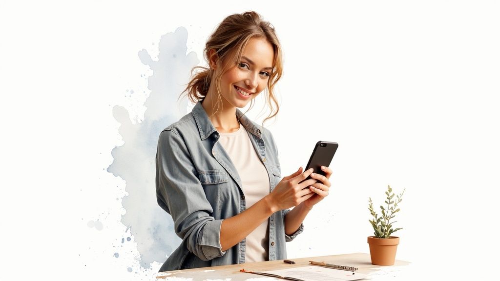 A small business owner filming a product demonstration on a smartphone for their video marketing campaign.