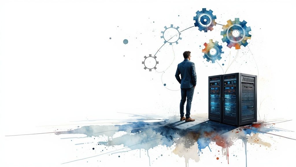 Technical SEO foundation with architectural blueprints and gears