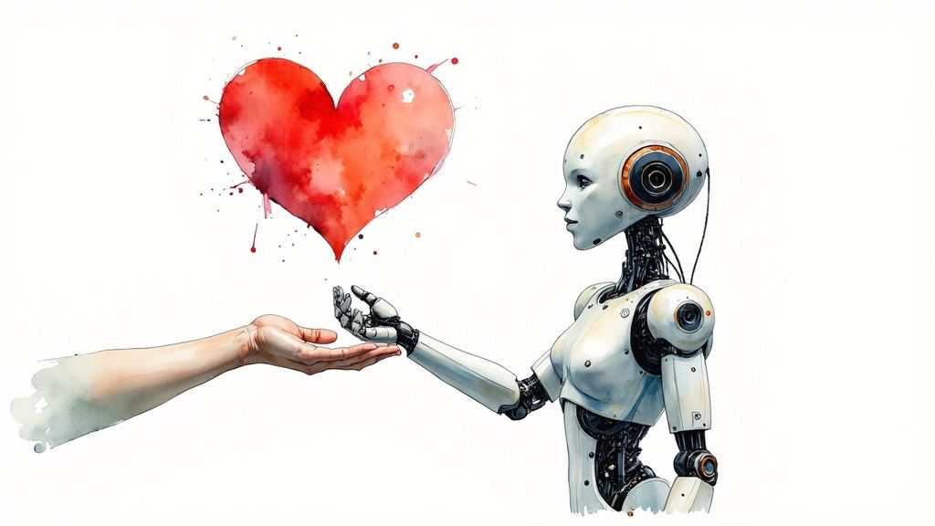 A person's hands holding a smartphone, with a mix of scheduled posts and real-time comments visible, symbolizing the blend of automation and human interaction.