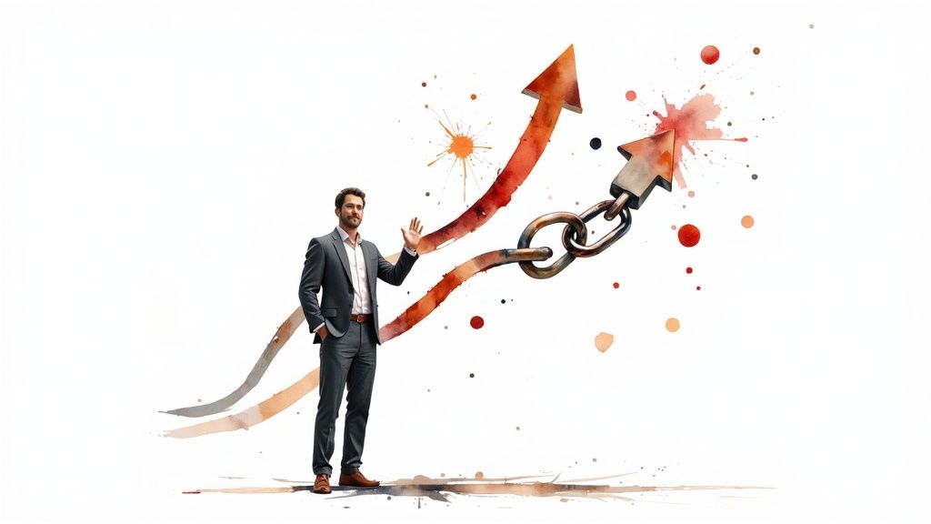 A magnifying glass hovering over a computer screen, symbolizing the search for high-quality guest post opportunities.