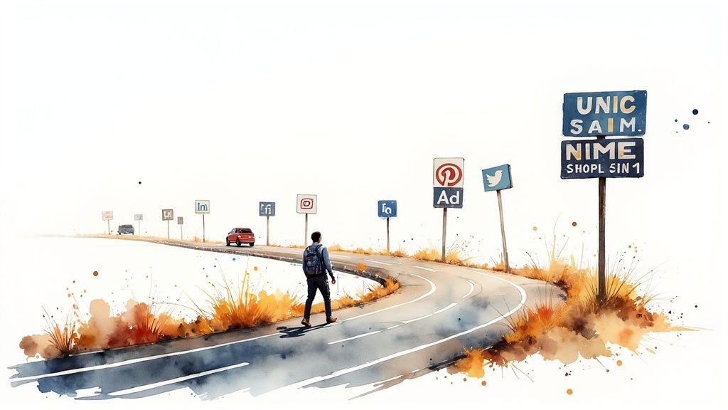 A visual representation of different traffic sources like social media, ads, and SEO all funneling towards a central opt-in form.