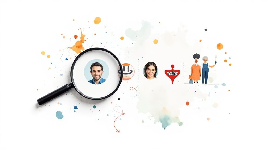 An illustrated map with pins marking various high-impact citation sources for a local business.