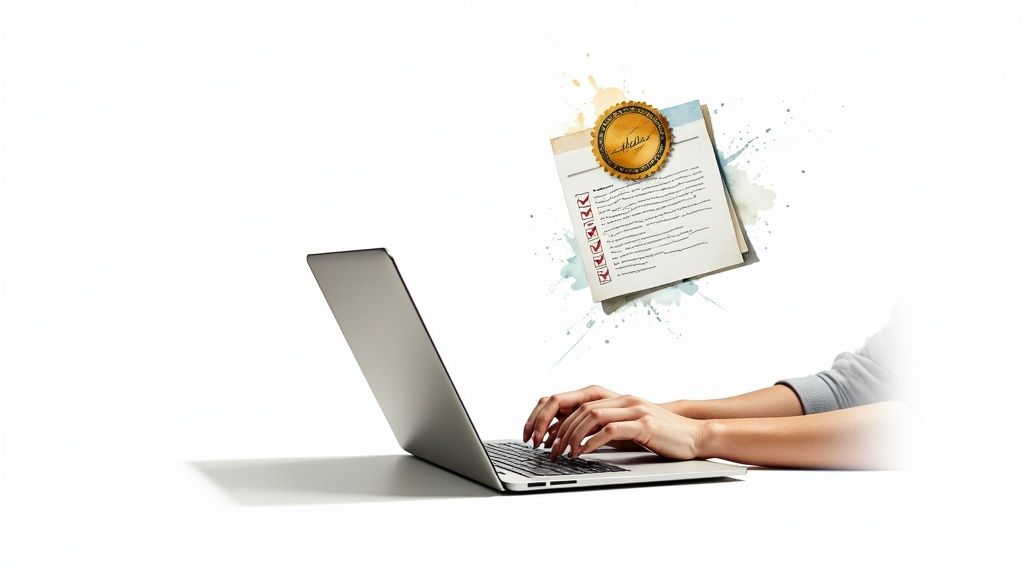 A person typing on a laptop, representing the guest posting outreach process