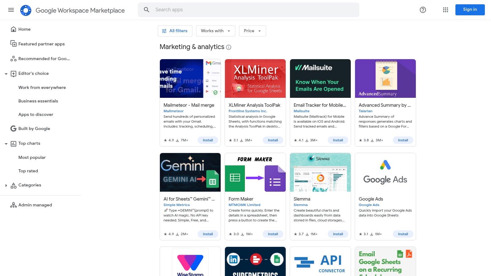 Google Workspace Marketplace – Marketing & Analytics