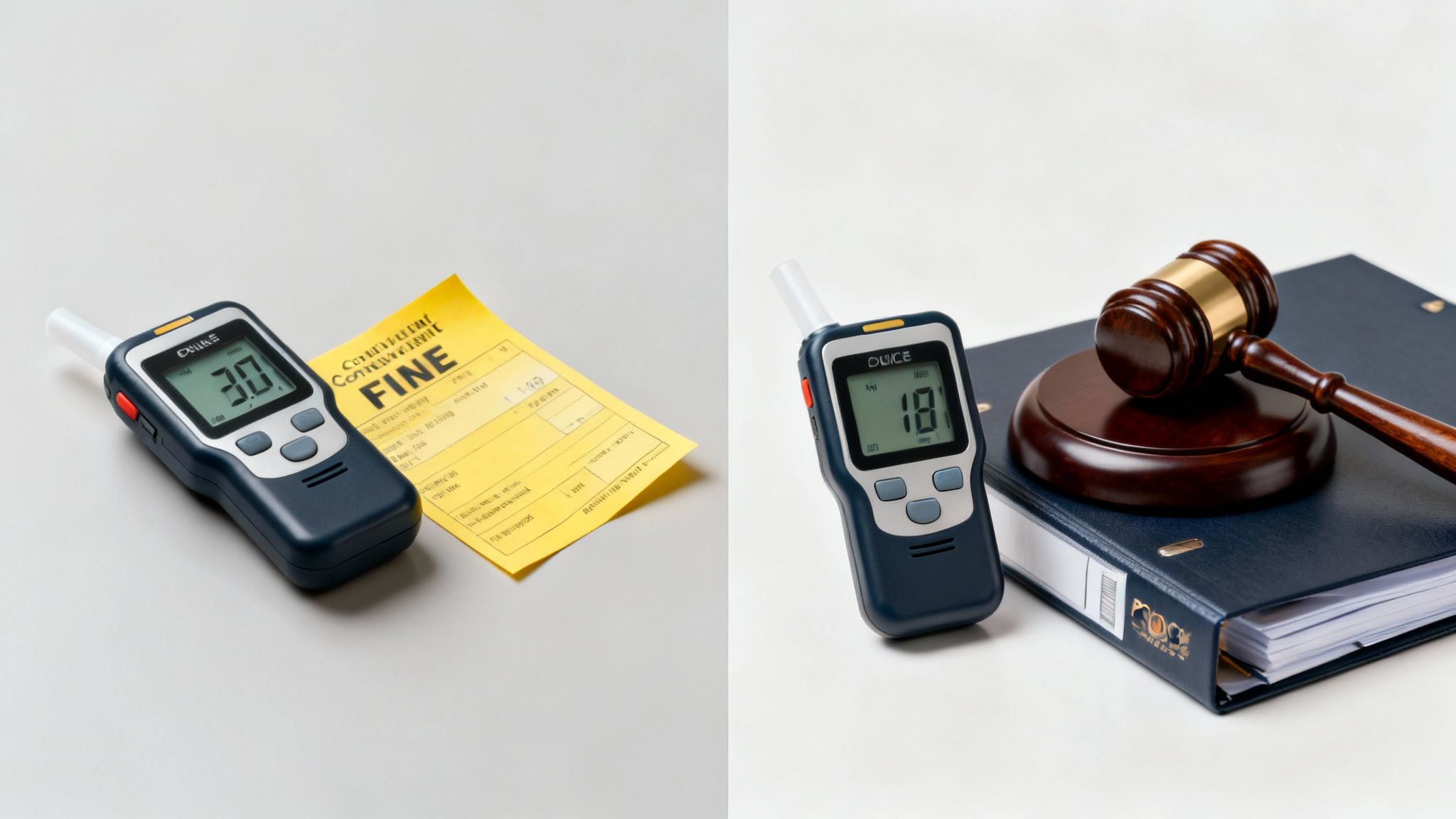 Un polițist efectuează un test de alcoolemie unui șofer pe marginea drumului, ilustrând momentul critic ce decide soarta permisului.